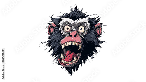 Cartoon monkey face with open mouth and wide eyes on a white background