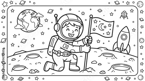 Astronaut in Space with Flag.