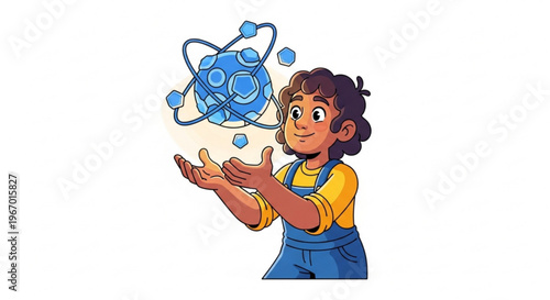 Young student marveling at the complexities of atomic structure and scientific discovery