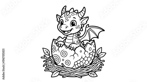 Smiling Dragon Sitting on Eggs Nest.