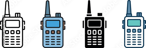 Walkie-talkie icon vector representing portable radio transceiver for security communication, emergency response, and outdoor team coordination illustration
