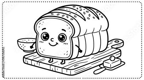 Smiling Loaf of Bread on Cutting Board.