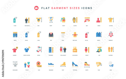 Female and male, baby clothing thin symbols vector illustration. Garment size of fashion store, guide to measure height, circumference and human body parts flat icon set