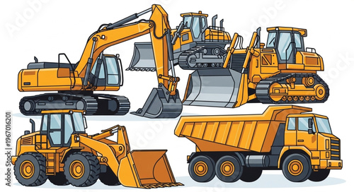 Collection of Heavy Construction Vehicles and Machinery.