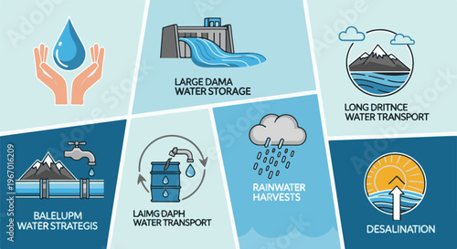Infographic illustrating various water management and sourcing methods