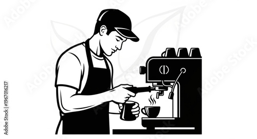 Barista making coffee with espresso machine at cafe.