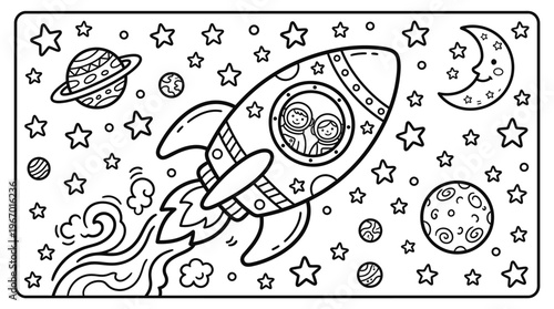 Space Rocket Ship Blasting Off.