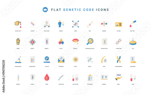 Genome protection and chromosomes, heredity, paternity test thin symbols vector illustration. Genetic code and DNA research, human blood and saliva, hair sample flat icon set