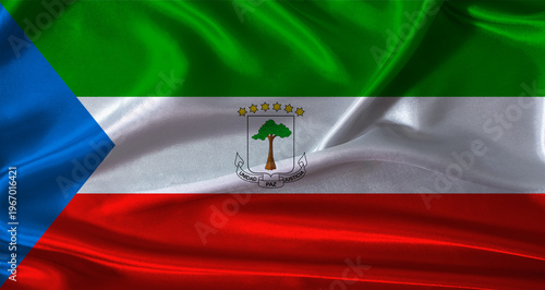 National flag of Equatorial Guinea with cloth texture. Equatorial Guinea flag with realistic texture background