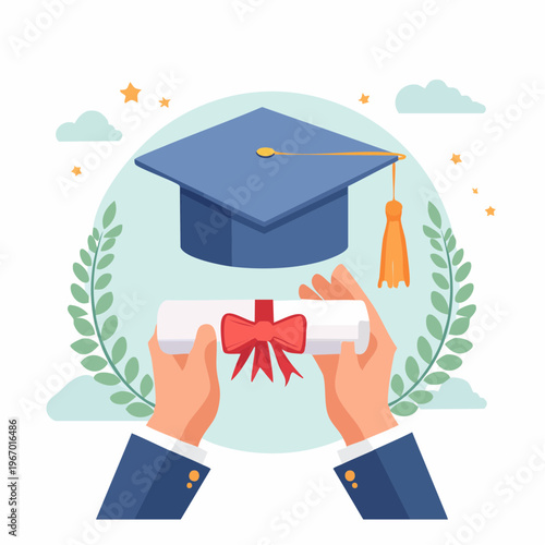 卒業証書の授与 卒業式と新たな門出のベクターイラスト