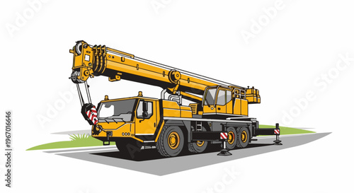 Large yellow construction crane truck parked on a road