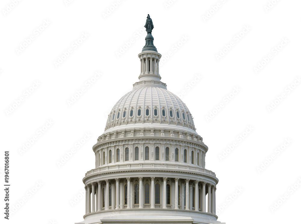 Obraz premium Iconic United States Capitol Building dome, a symbol of American democracy and government, majestically isolated on transparent background PNG
