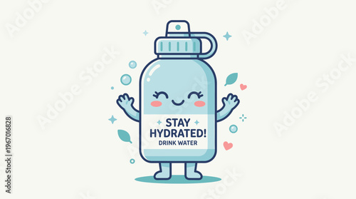 Cartoon water bottle with smiling face.