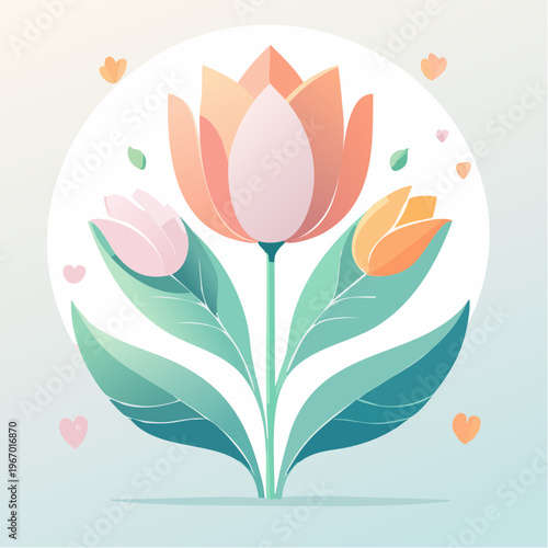 パステルカラーの優しいチューリップ 春の花のベクターイラスト