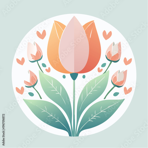 パステルカラーの優しいチューリップ 春の花のベクターイラスト