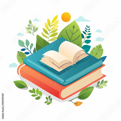 読書の秋と学習のコンセプト 開いた本のベクターイラスト