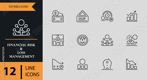 12 Financial Risk and Loss Management outline icon set. financial risk analysis loss management outline icons