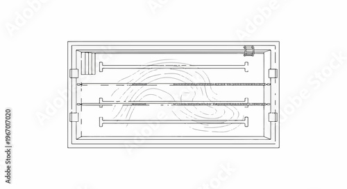 Overhead view sketch of a swimming pool with lanes and water currents shown