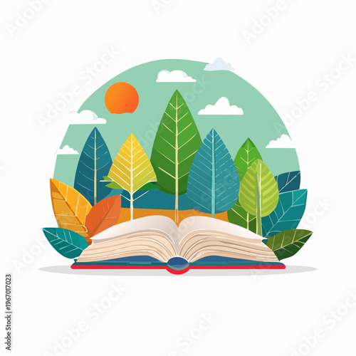 読書の秋と学習のコンセプト 開いた本のベクターイラスト