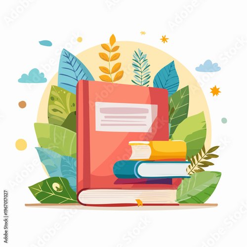 読書の秋と学習のコンセプト 開いた本のベクターイラスト