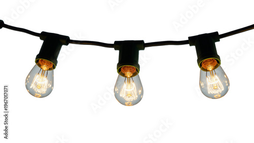 Fotografia Isolated decorative string lights with glowing Edison bulbs illuminating a warm, festive ambiance