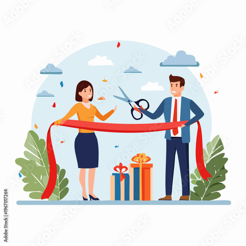 オープニングセレモニーのテープカット 新規オープンのベクターイラスト