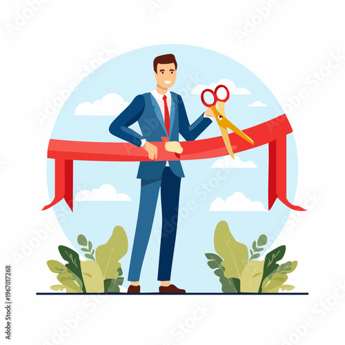 オープニングセレモニーのテープカット 新規オープンのベクターイラスト