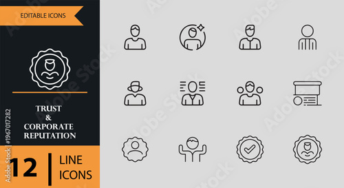 12 Trust and Corporate Reputation outline icon set. brand trust corporate reputation outline icons
