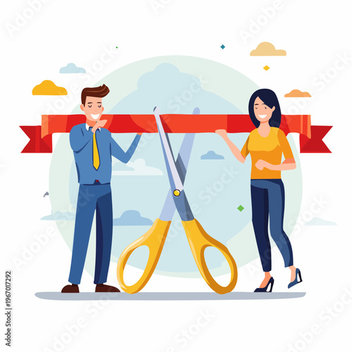 オープニングセレモニーのテープカット 新規オープンのベクターイラスト