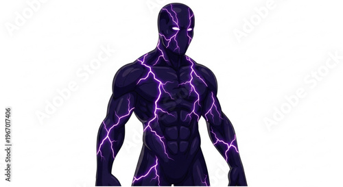Superpowered superhero figure with glowing purple lightning 