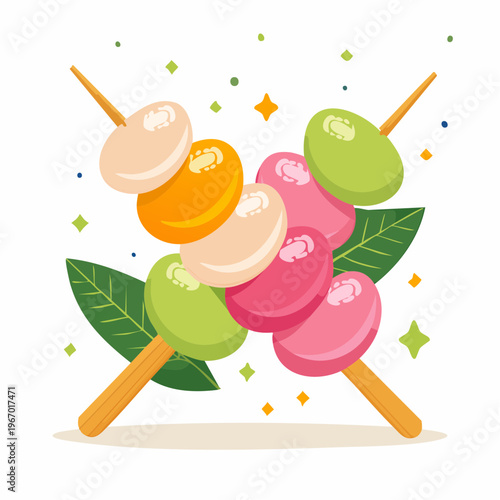 お花見に欠かせない三色団子 春の和スイーツベクターイラスト