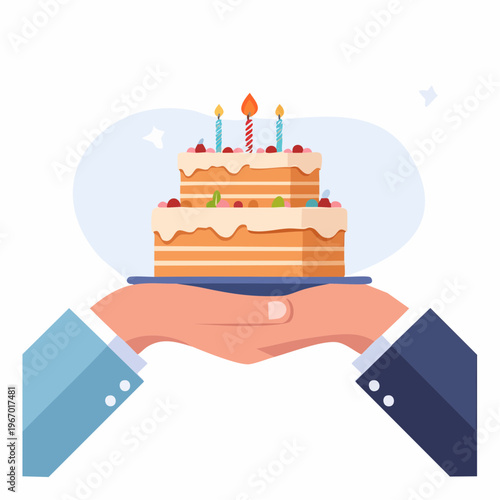 バースデーケーキを持つ手 誕生日のお祝いベクターイラスト