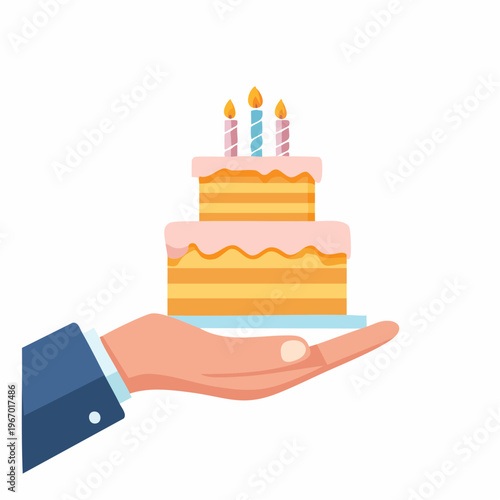 バースデーケーキを持つ手 誕生日のお祝いベクターイラスト