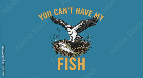 Proud osprey stands guard over its fish in a nest