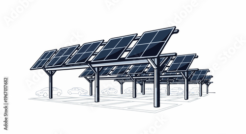 Rows of solar panels over parked cars in a lot