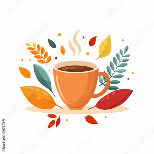 リラックスした秋のカフェタイム 温かいコーヒーカップのベクターイラスト