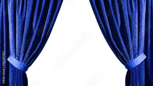 Schilderij op canvas Isolated royal blue velvet stage curtains tied back, luxurious elegant theatrica