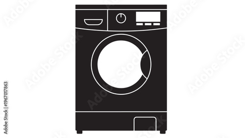 Washing machine front loader icon with dial and digital display, symbolizing laundry appliance. featuring washer, symbol, pictogram with graphic and