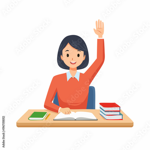 授業中に手を挙げる生徒 学校教育と学習のベクターイラスト