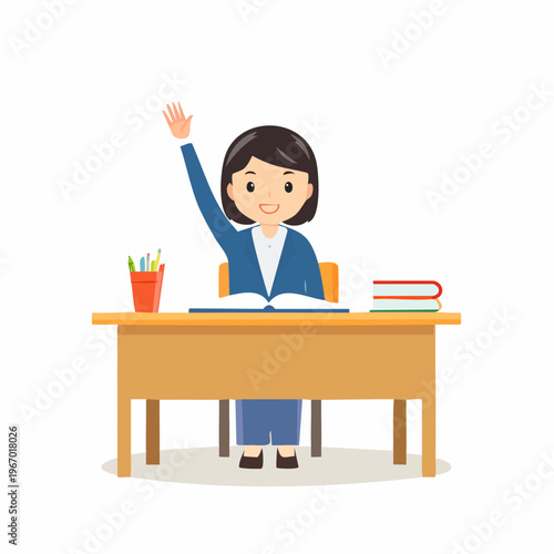 授業中に手を挙げる生徒 学校教育と学習のベクターイラスト