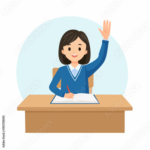 授業中に手を挙げる生徒 学校教育と学習のベクターイラスト