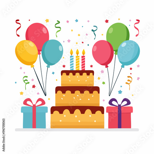 誕生日のお祝いアイコンセット ケーキ・風船・ギフト・紙吹雪