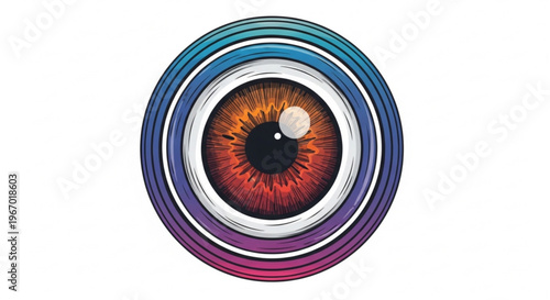 An artistic depiction of a watchful eye, rendered in vibrant, concentric circles of color, symbolizing observation and perception