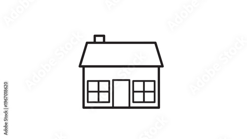 House simple outline icon with chimney and two windows against a white background, representing housing or shelter.