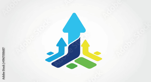Abstract illustration of upward-pointing arrows in blue, yellow, and green