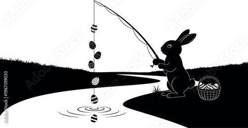 Easter day silhouette bunny fishing for easter eggs a whimsical spring celebration