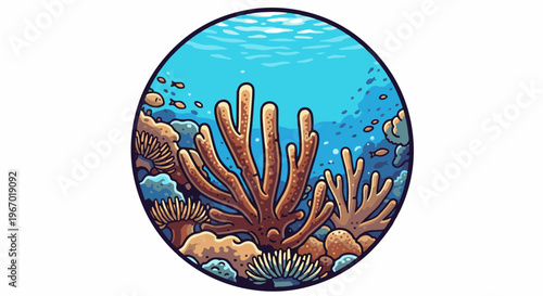 Vibrant coral reef with small fish swimming in clear blue ocean water
