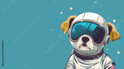 Dog astronaut cartoon illustration with blue background for space exploration