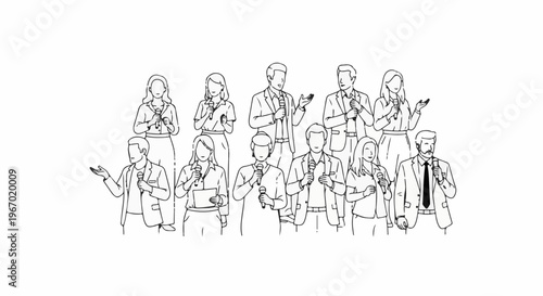 A group of diverse people holding microphones, some speaking