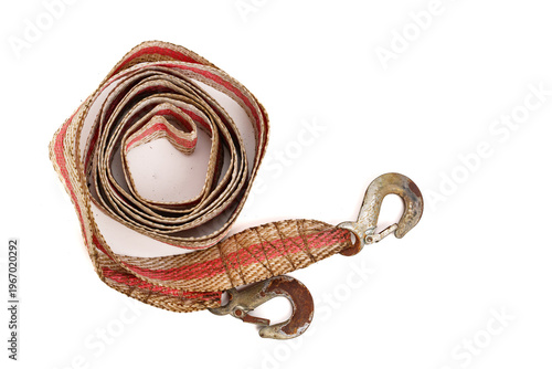 Car towing rope on a white background for vehicle recovery tasks